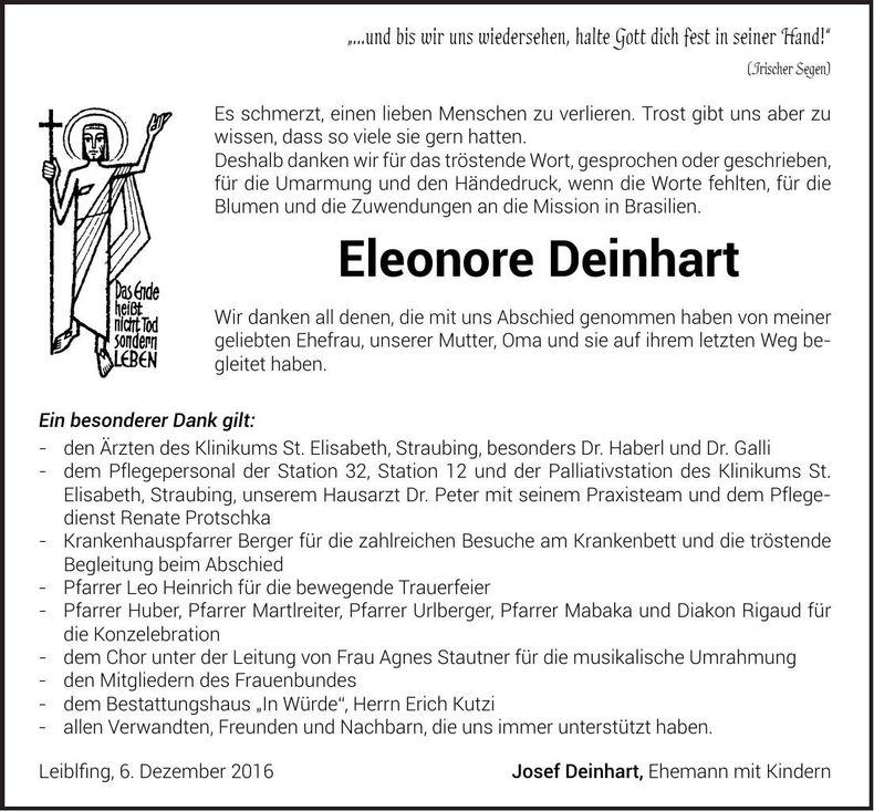 Traueranzeige Eleonore Deinhart