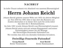 Traueranzeige Johann Reichl