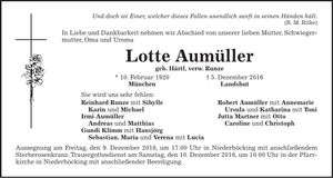 Traueranzeige Lotte Aumüller