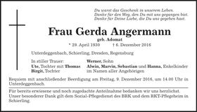 Traueranzeige Gerda Angermann