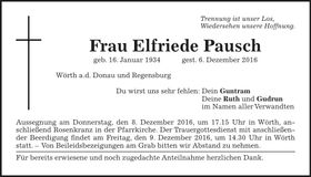 Traueranzeige Elfriede Pausch
