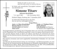 Traueranzeige Simone Titaev
