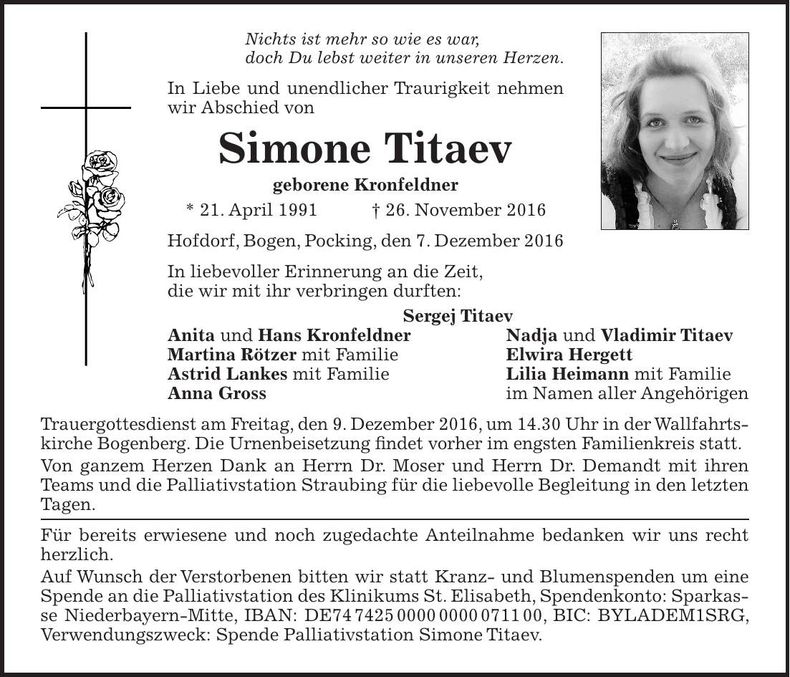 Traueranzeige Simone Titaev