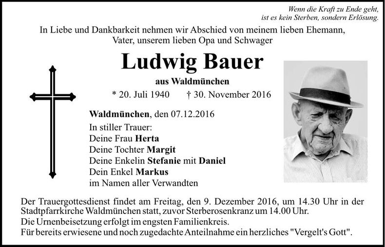 Traueranzeige Ludwig Bauer