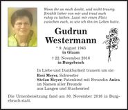 Traueranzeige Gudrun Westermann