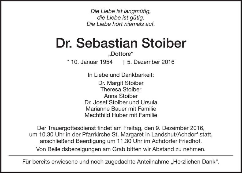 Traueranzeige Sebastian Stoiber