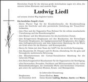 Traueranzeige Ludwig Liedl