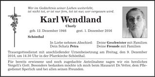 Traueranzeige Karl Wendland
