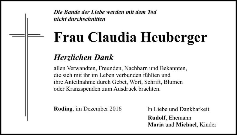 Traueranzeige Claudia Heuberger