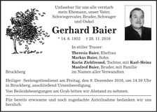 Traueranzeige Gerhard Baier