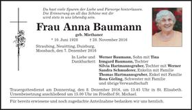 Traueranzeige Anna Baumann