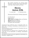 Traueranzeige Anton Zilk