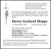 Traueranzeige Gerhard Hoppe