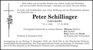 Traueranzeige Peter Schillinger
