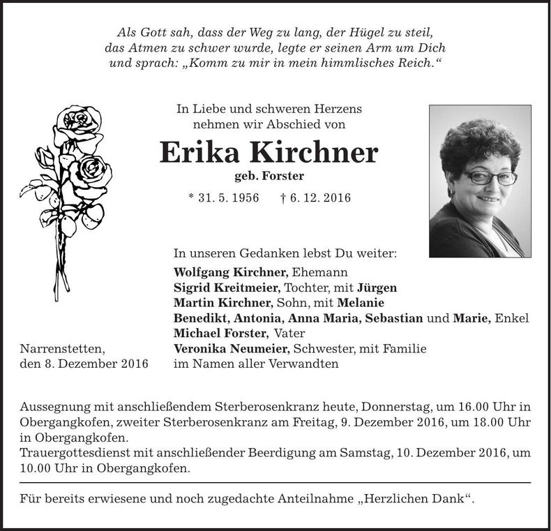 Traueranzeige Erika Kirchner