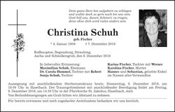Traueranzeige Christina Schuh