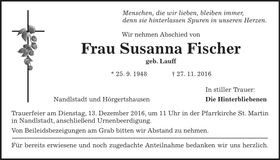 Traueranzeige Susanna Fischer