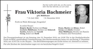 Traueranzeige Viktoria Bachmeier