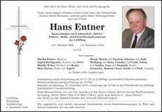Traueranzeige Hans Entner