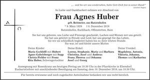 Traueranzeige Agnes Huber