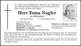Traueranzeige Toma Nagler