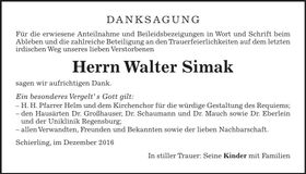 Traueranzeige Walter Simak