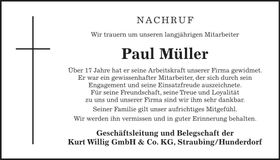Traueranzeige Paul Müller
