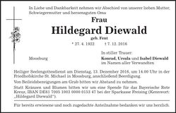 Traueranzeige Hildegard Diewald