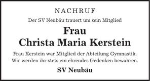 Traueranzeige Christa-Maria Kerstein