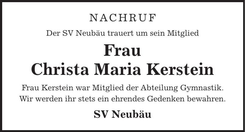 Traueranzeige Christa-Maria Kerstein