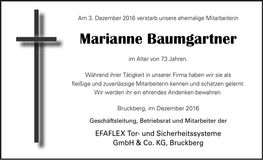 Traueranzeige Marianne Baumgartner