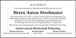 Traueranzeige Anton Strohmaier