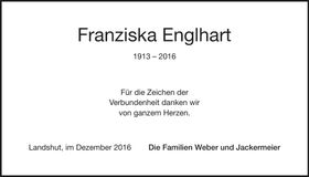 Traueranzeige Franziska Englhart