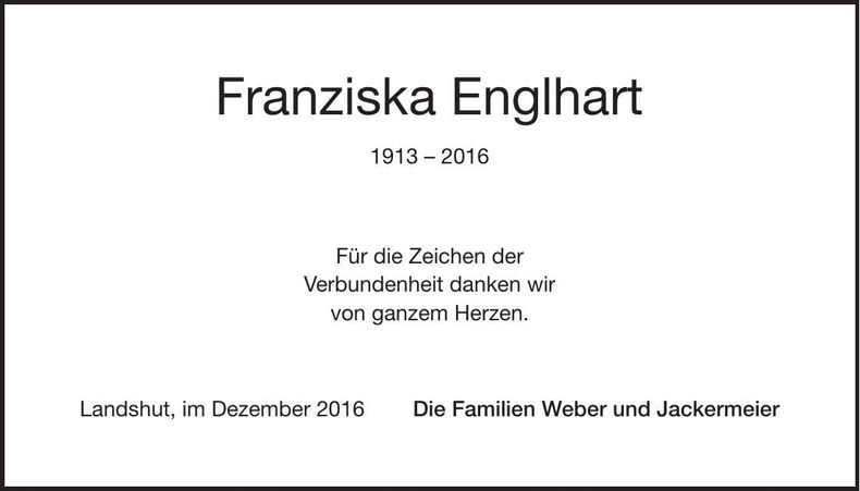 Traueranzeige Franziska Englhart