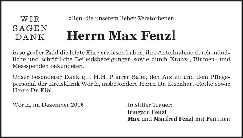 Traueranzeige Max Fenzl
