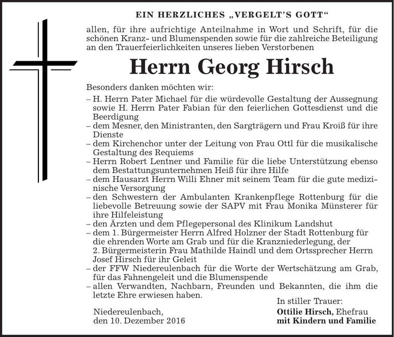 Traueranzeige Georg Hirsch