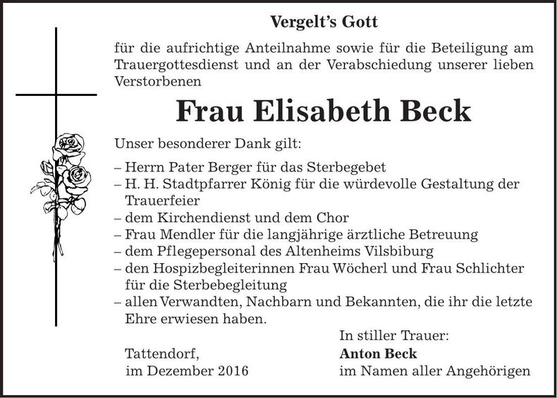 Traueranzeige Elisabeth Beck