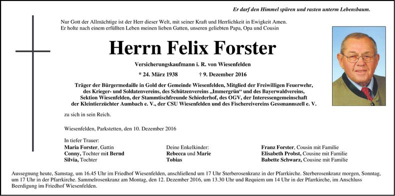 Traueranzeige Felix Forster