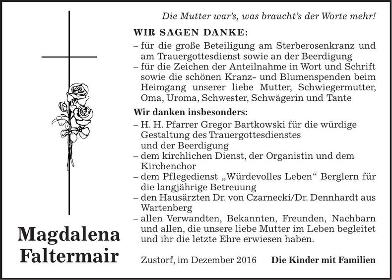 Traueranzeige Magdalena Faltermair