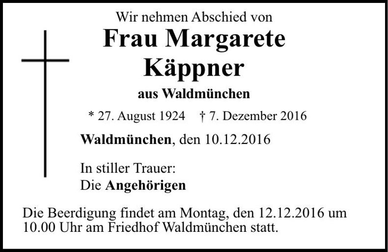 Traueranzeige Margarete Käppner