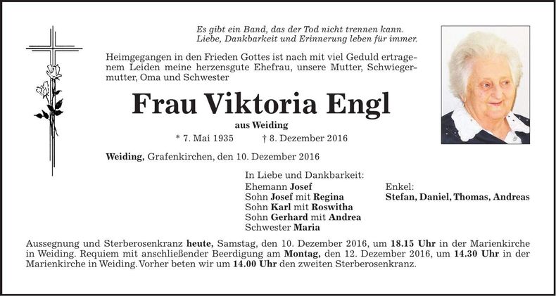 Traueranzeige Viktoria Engl