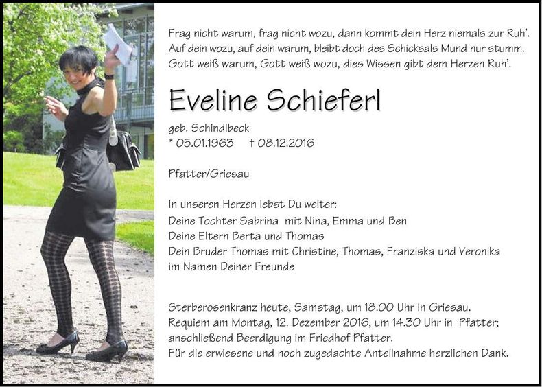 Traueranzeige Eveline Schieferl