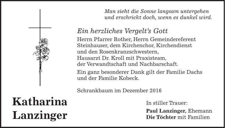 Traueranzeige Katharina Lanzinger
