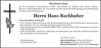 Traueranzeige Hans Bachhuber