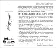 Traueranzeige Johann Brunner