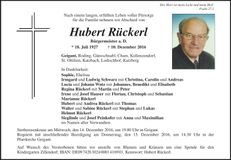 Traueranzeige Hubert Rückerl