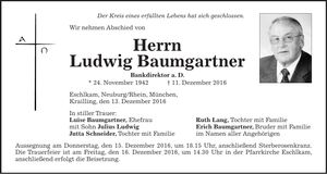 Traueranzeige Ludwig Baumgartner