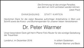 Traueranzeige Dr. Peter Warmer