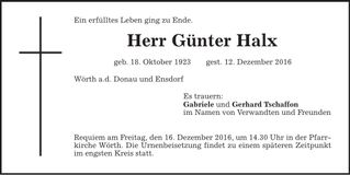 Traueranzeige Günter Halx