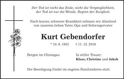 Traueranzeige Kurt Gebendorfer